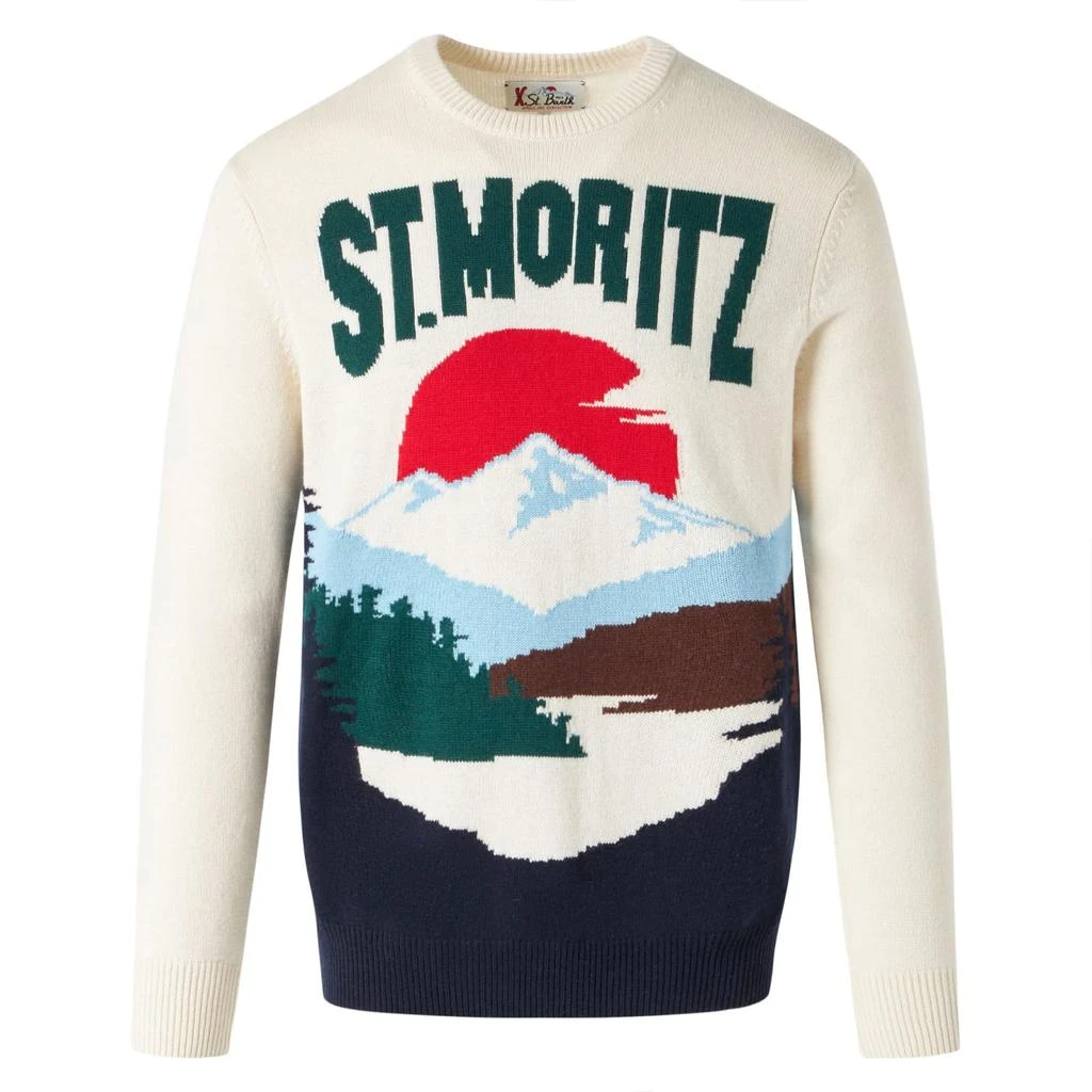 Mc2 Saint Barth Man Sweater With St.moritz Postcard Jacquard 2