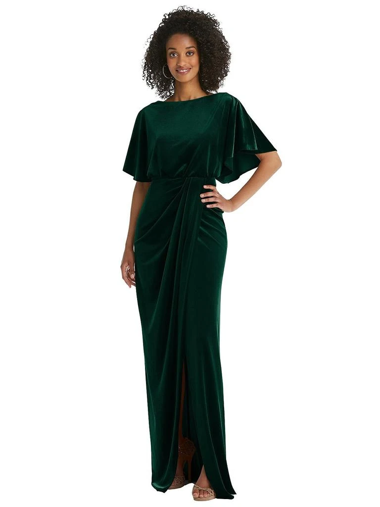 After Six Flutter Sleeve Open-Back Velvet Maxi Dress with Draped Wrap Skirt 3