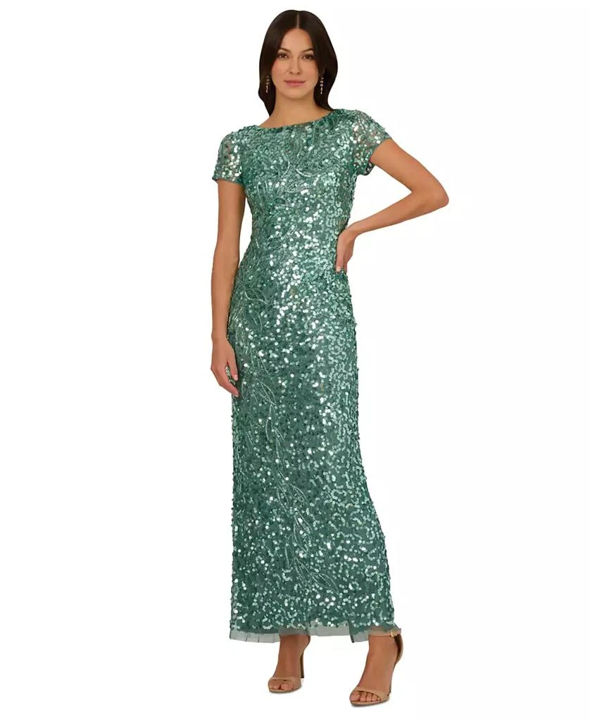 green emerald velvet dress Mikado Short Long Sleeve Dress by Adrianna Papell 45022