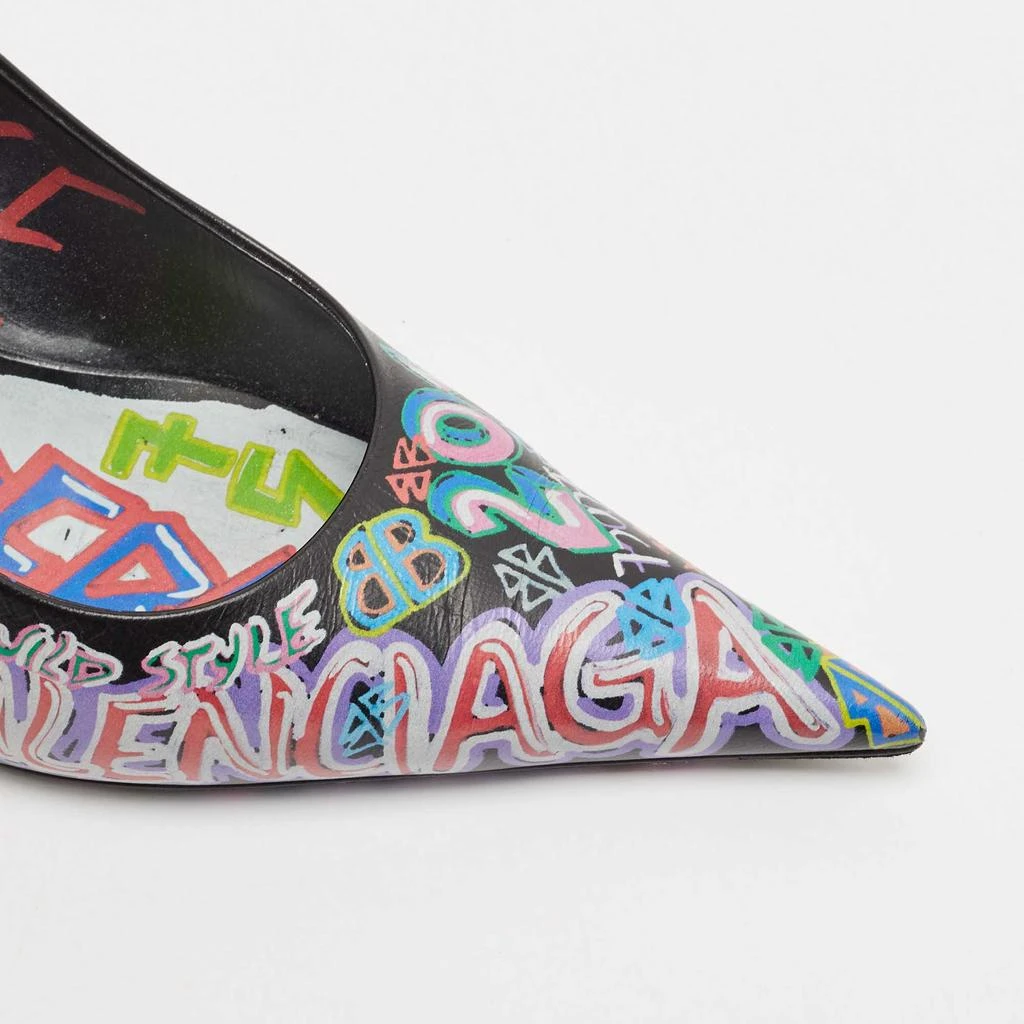 Balenciaga Balenciaga Black Leather Graffiti Print BB Pointed Toe Pumps Size 39 7