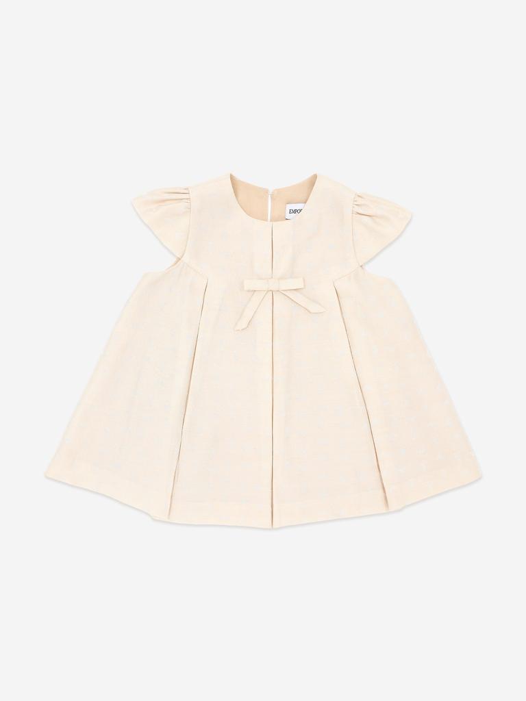 Emporio Armani Baby Girls Pleated Logo Dress in Beige