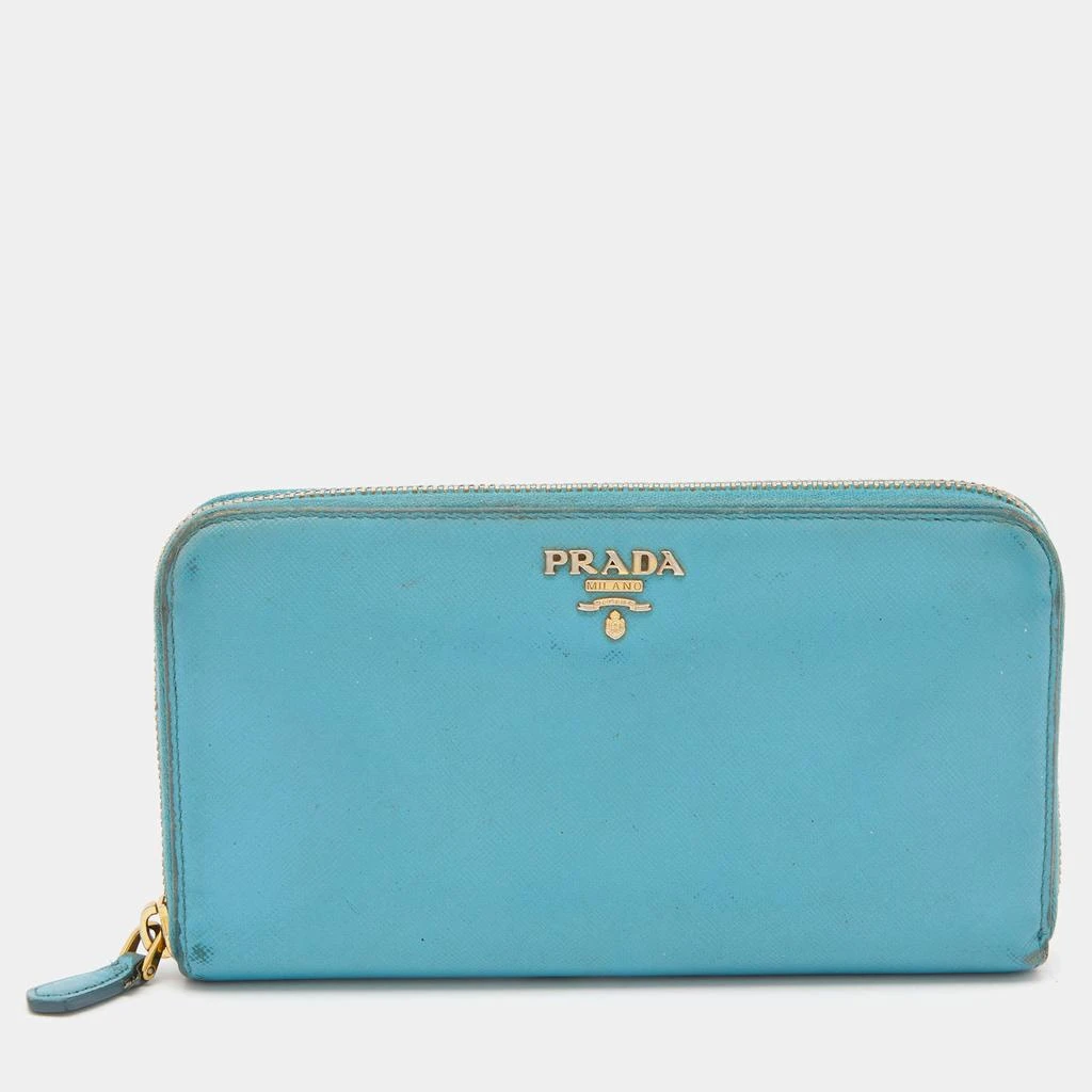 Prada Prada Blue Saffiano Lux Leather Zip Around Wallet 1