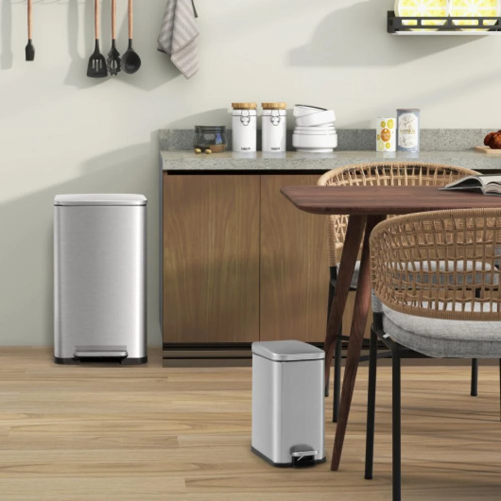 Hivvago 10.5 Gal and 1.6 Gal Step Trash Can Combo Set with Detachable Inner Buckets-Silver 1