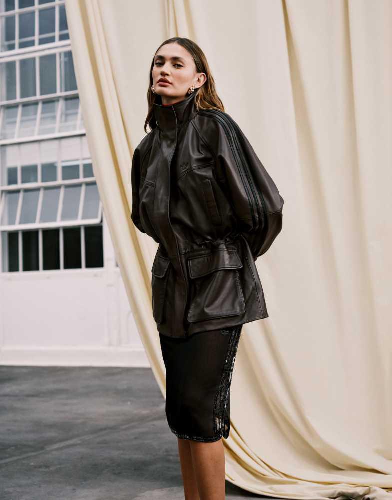 adidas FAUX LEATHER JACKET ブラック Jackets adidas Originals Faux Leather Jacket Black | Queens