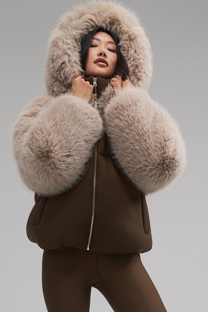 Alo La Premiere Opulent Faux Fur Stunner Jacket - Espresso/Oat
