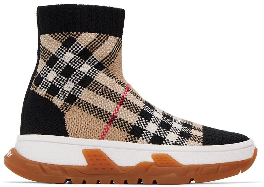 Burberry Kids Black & Beige Vintage Check Sock Sneakers