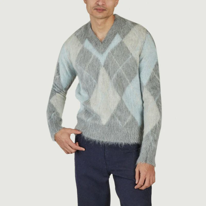 AMI Paris Argyle Pullover HEATHER GREY AQUA IVORY AMI PARIS 1