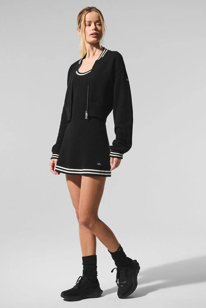 Alo Tennis Club Sweater Knit Full Zip Jacket - Seashell Blue/White 4