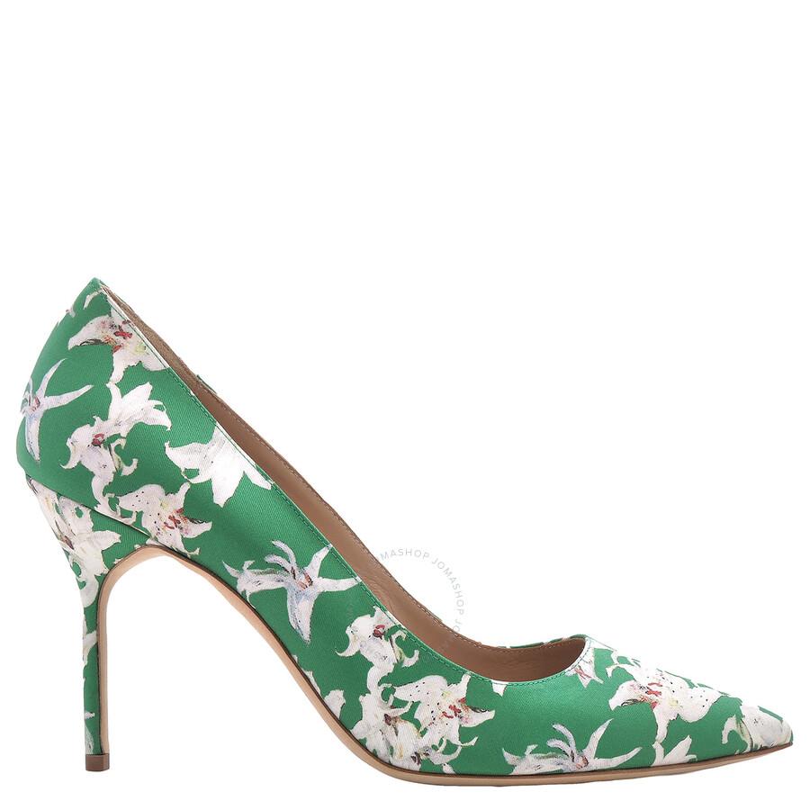 Manolo Blahnik BB 90mm Silk Floral Pointed-Toe Pumps