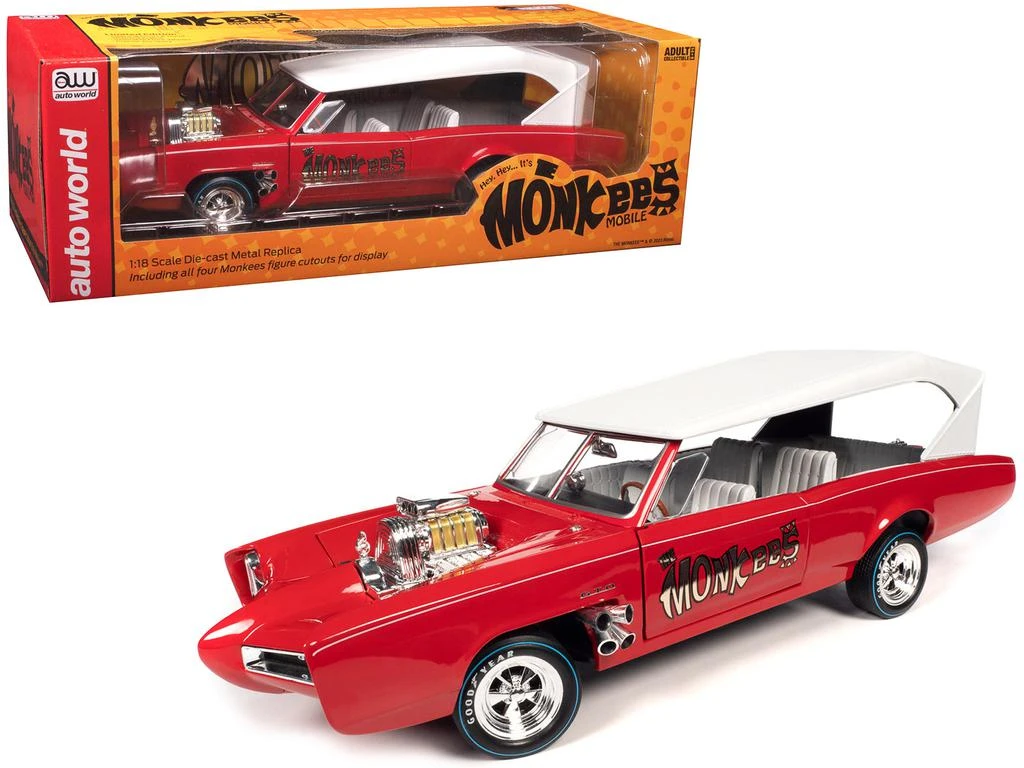 Autoworld Monkeemobile Red with White Top and Interior "The Monkees" with Four Monkees Figure Cutouts "Silver Screen Machines" Series 1/18 Diecast Model Car by Auto World 5