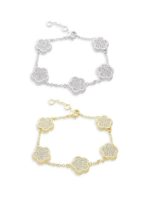JanKuo Flower 2-Piece Cubic Zirconia Pave Bracelet Set 1
