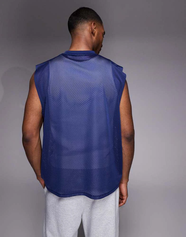 ASOS ASOS DESIGN oversized vest with sports graphic in navy airtex 3