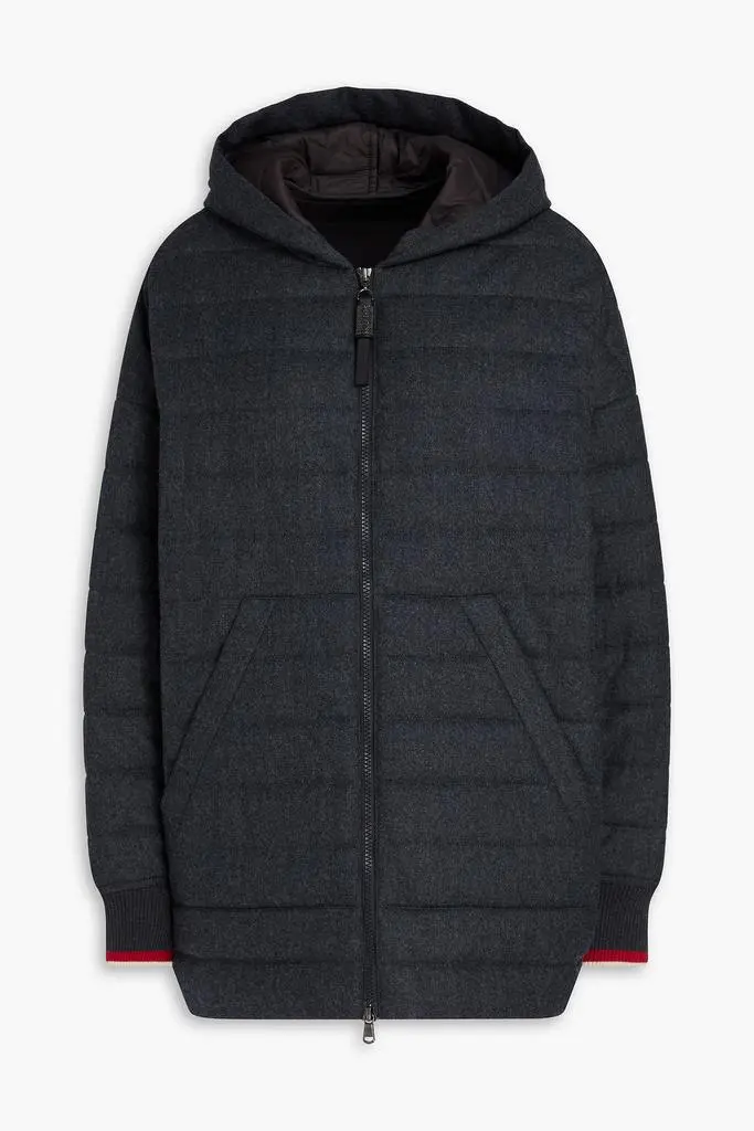 Bead-embellished quilted wool-felt hooded jacket