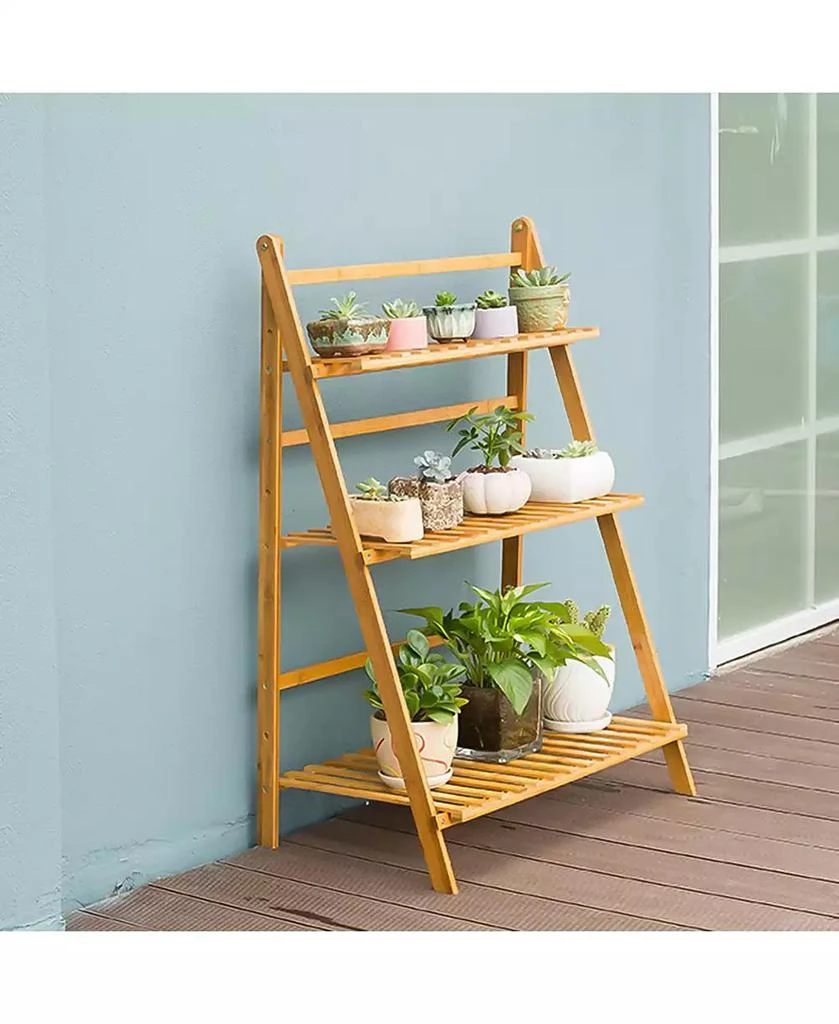 UNHO Introducing the Premium 3-Tier Bamboo Plant Stand,Durable, Space-Saving 
Easy Assembly,Hanging Rack for Patio/Garden 3