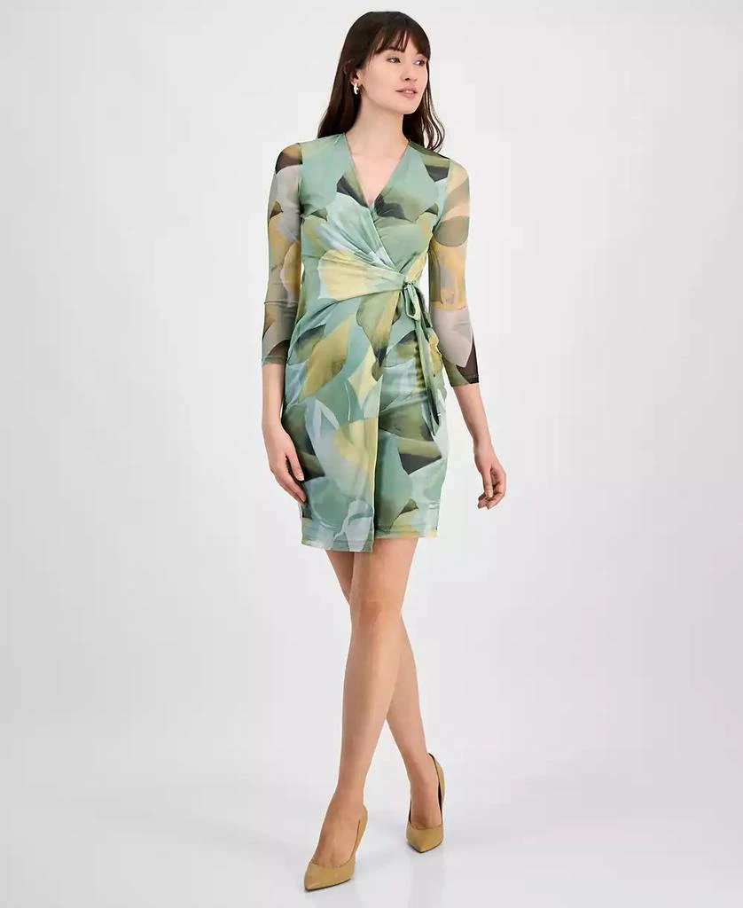 Anne Klein Petite Printed 3/4-Sleeve Mesh Wrap Dress 1