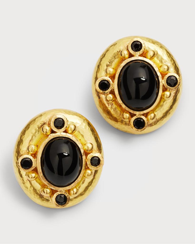 Elizabeth Locke 19K Yellow Gold Black Onyx Earrings with Black Spinel