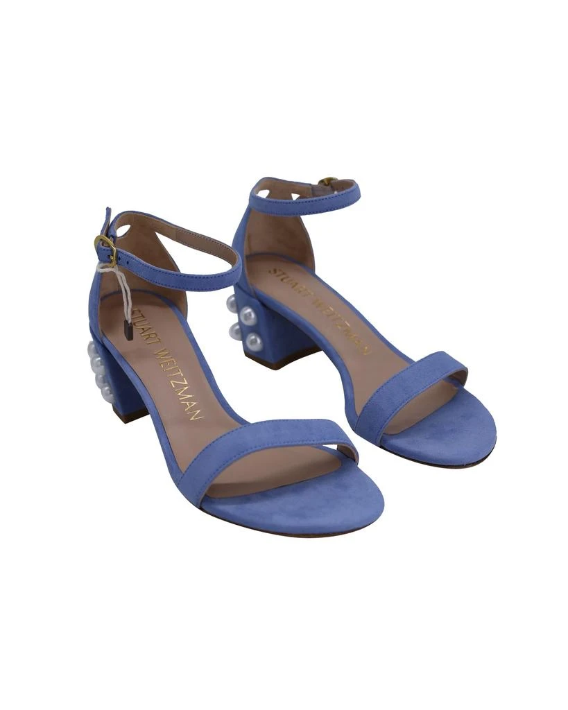 Stuart Weitzman Stuart Weitzman Pearl-Embellished Simple Sandals in Blue Suede 4