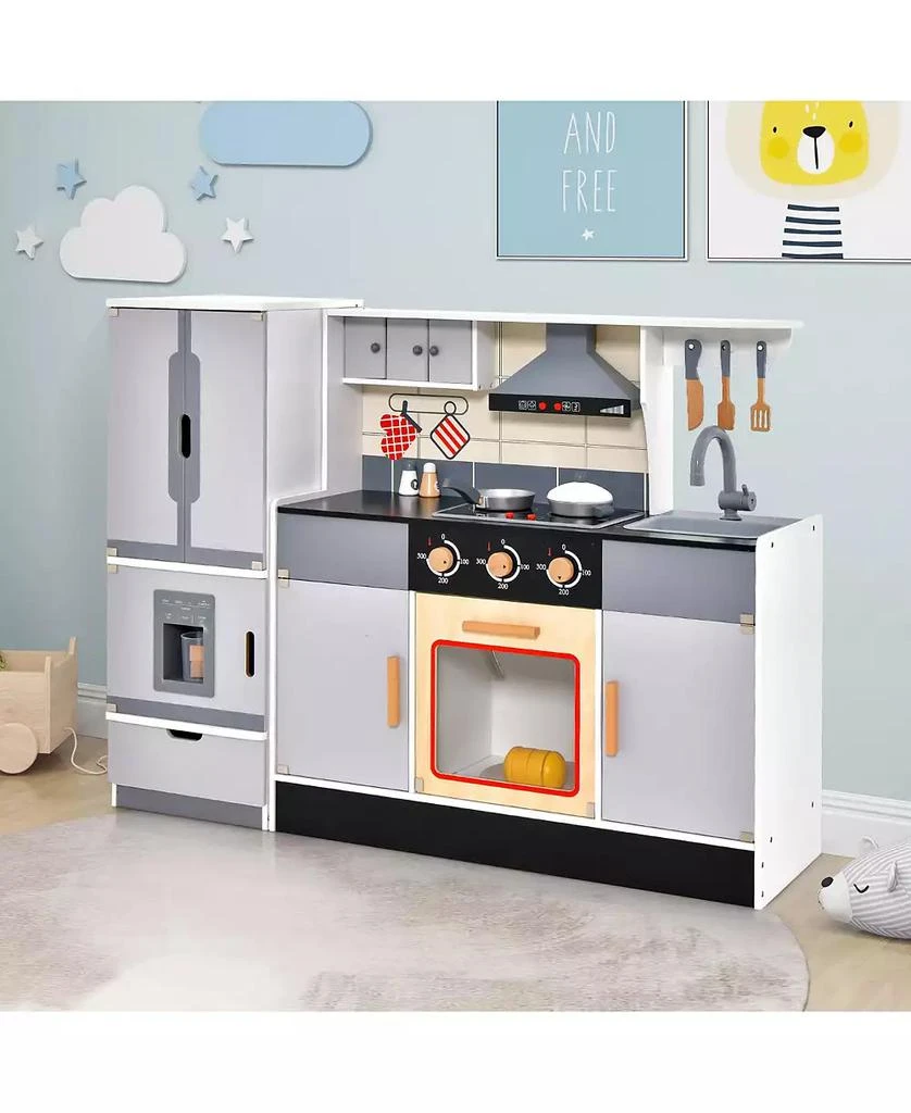 SUGIFT Wooden Chef Play Kitchen and Refrigerator with Realistic Range Hood and Roaster 6