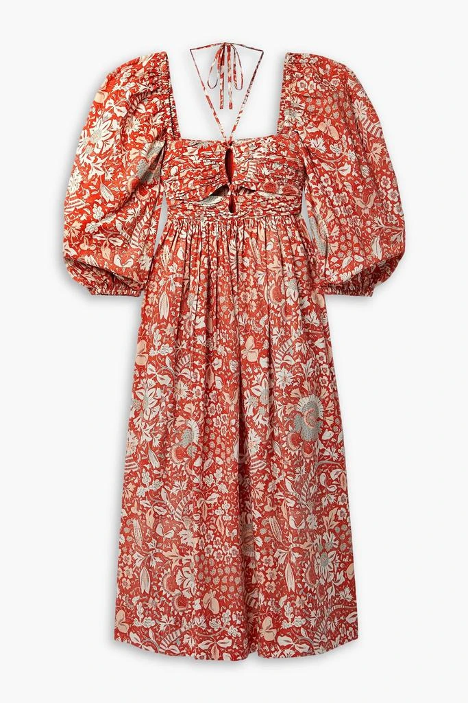 Ulla Johnson Alessa cutout ruched floral-print cotton-poplin midi dress 1