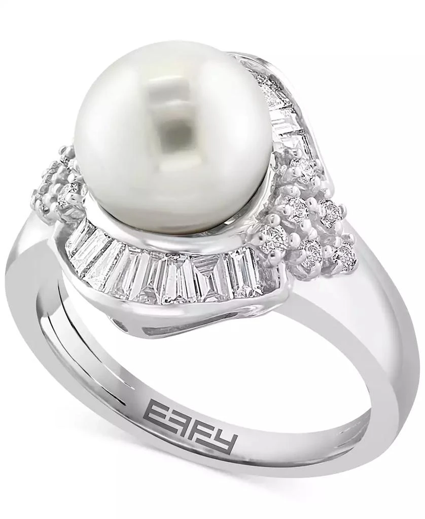 Effy EFFY® Cultured Freshwater Pearl (11mm) 
Diamond (1 ct. t.w.) Halo Ring in 14k White Gold