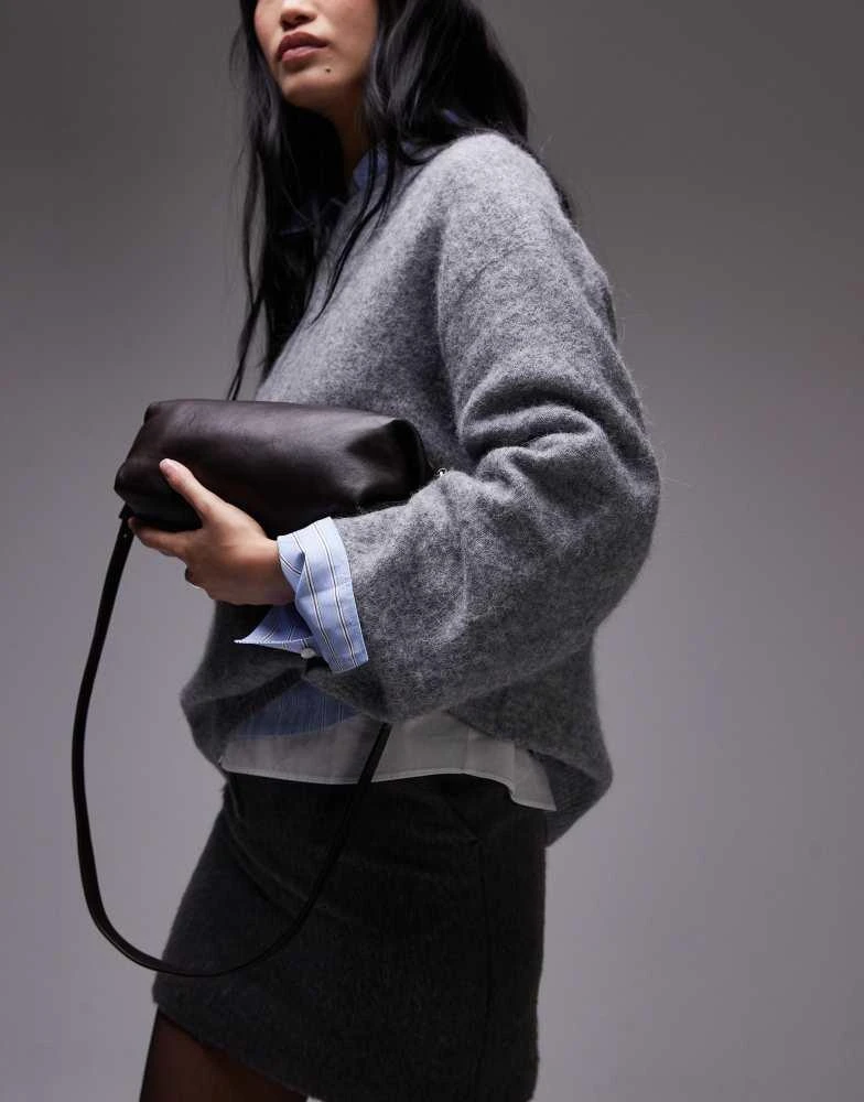 ARKET ARKET leather soft square clutch bag with detachable shoulder strap in brown 4