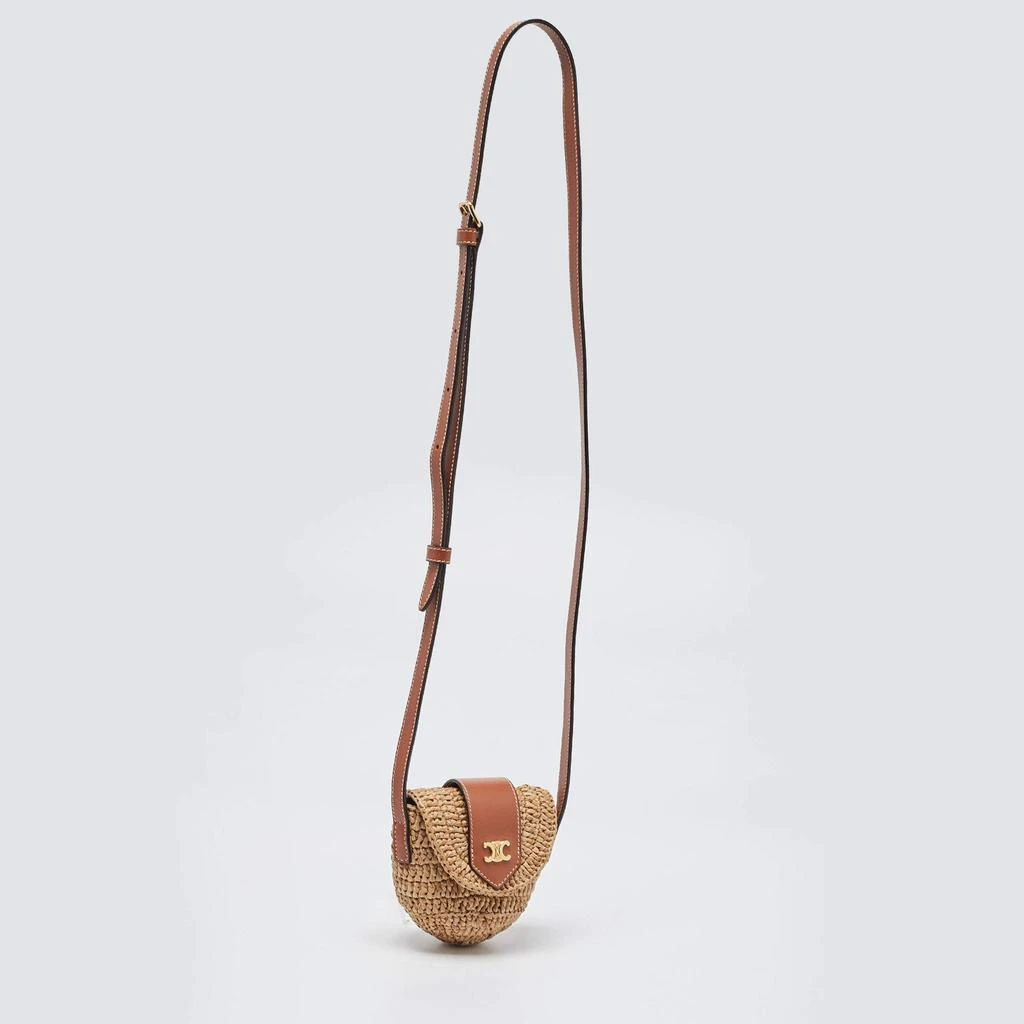 Celine  Celine Beige/Brown Straw and Leather Crossbody Bag 3