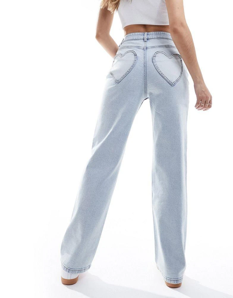 Miss Selfridge Miss Selfridge heart pocket straight leg jean in bleach wash 1