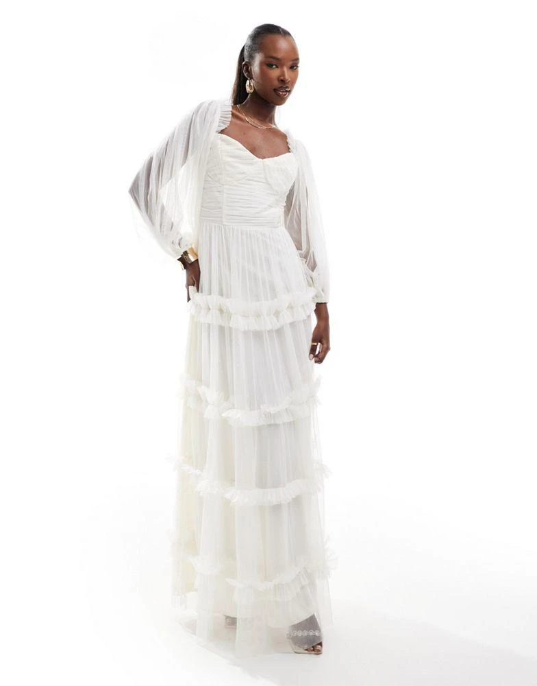fitted lace wedding dress Madrid Tiered Ruffle Maxi Dress White main image 0