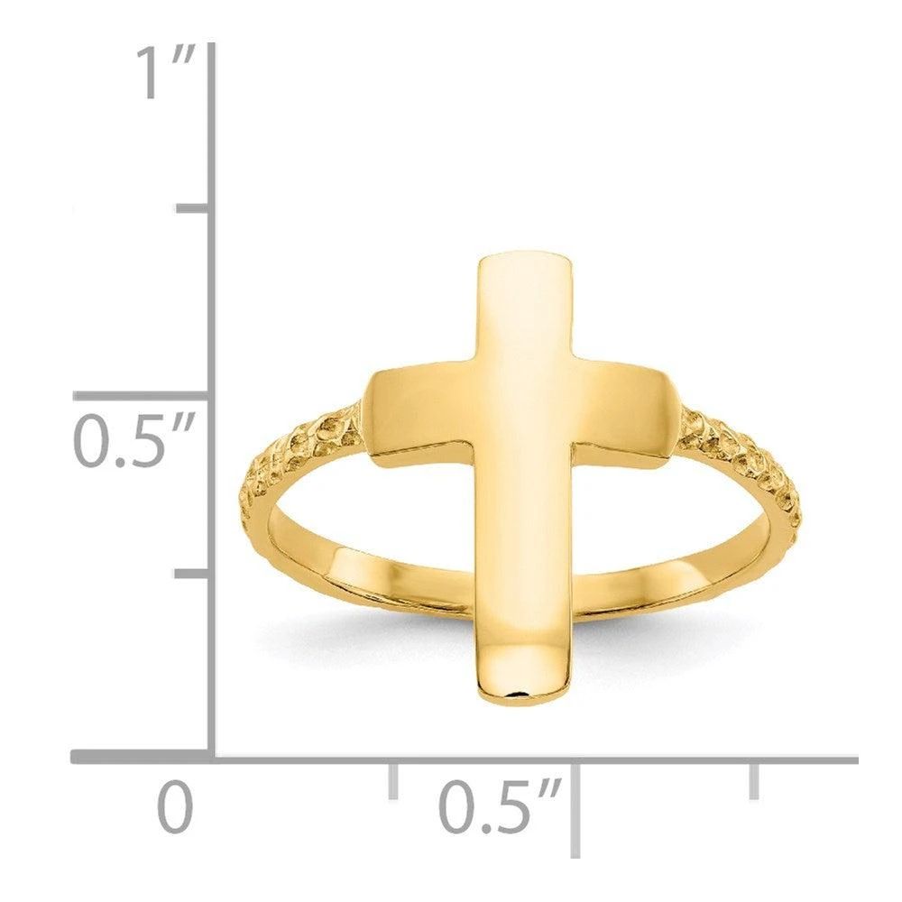Diamond2Deal 14k Yellow Gold Polished Textured Cross Ring 4