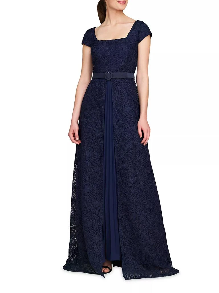 Kay Unger Claudia Lace-Chiffon Pleated Gown 4