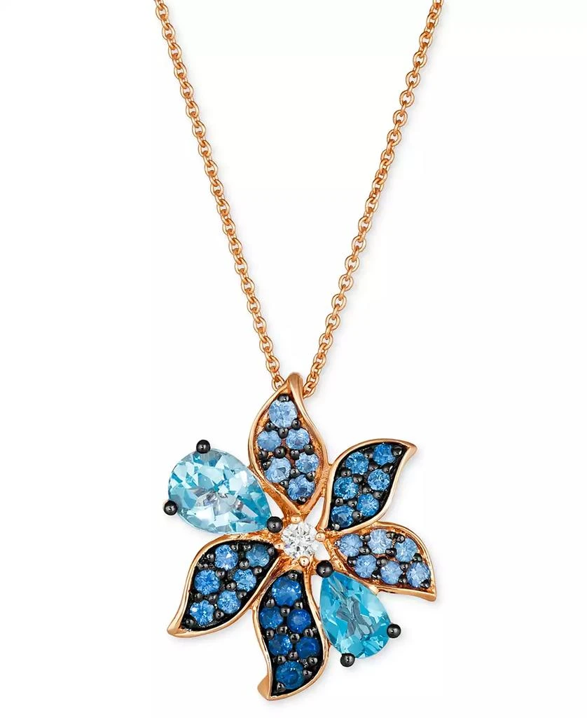 Le Vian Multi-Gemstone (1-5/8 ct. t.w.) & Vanilla Diamond (1/20 ct. t.w.) Flower Adjustable 20" Pendant Necklace in 14k Rose Gold 1