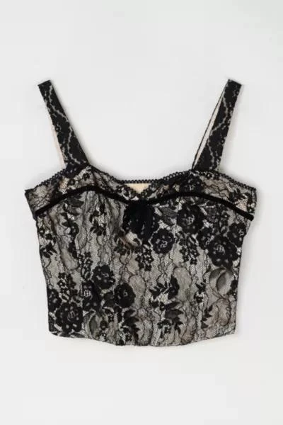 Urban Outfitters Vintage Y2k Black Lace Bustier Top with Velvet Tie 1