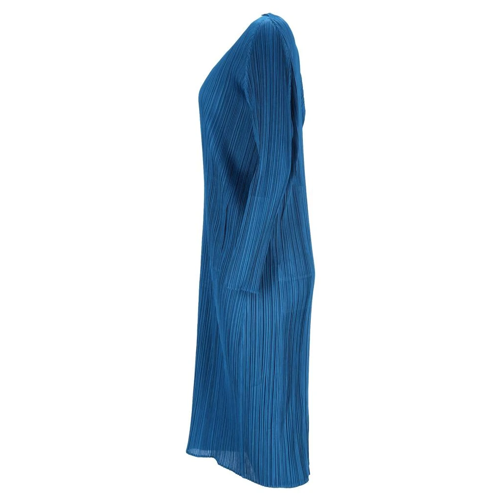 Pleats Please Issey Miyake Pleated Midi Boat Neck Dress in Blue Polyester 2