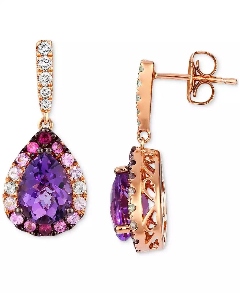 Le Vian Multi-Gemstone (2-1/2 ct. t.w.) 
Nude Diamond (1/8 ct. t.w.) Pear Halo Drop Earrings in 14k Rose Gold 2