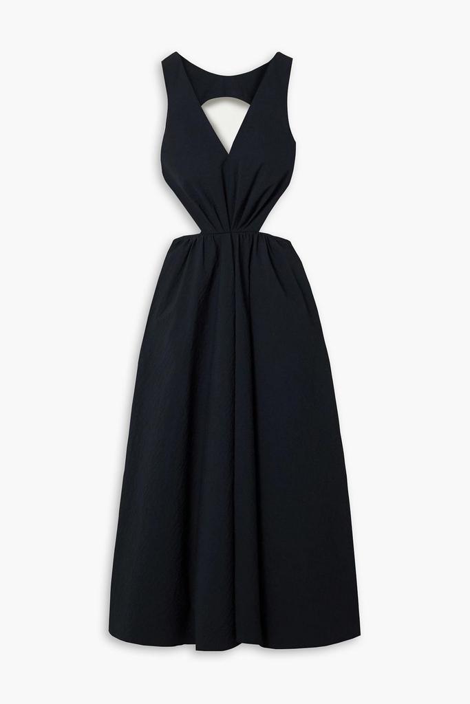 DEVEAUX Madelyn cutout cotton-seersucker midi dress