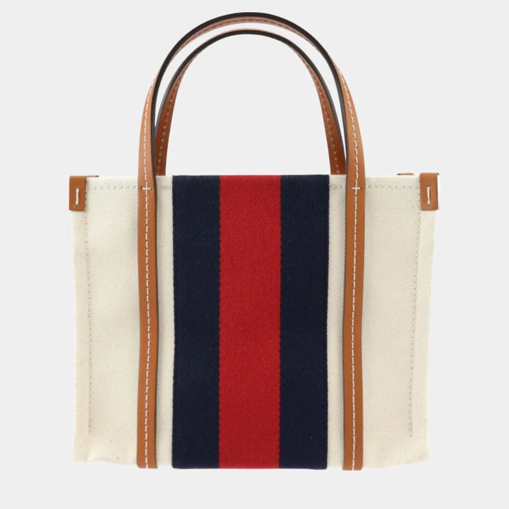 Gucci Gucci Beige Red Navy Green Brown Canvas Leather Sherry Line Interlocking G Mini Tote Bag 3