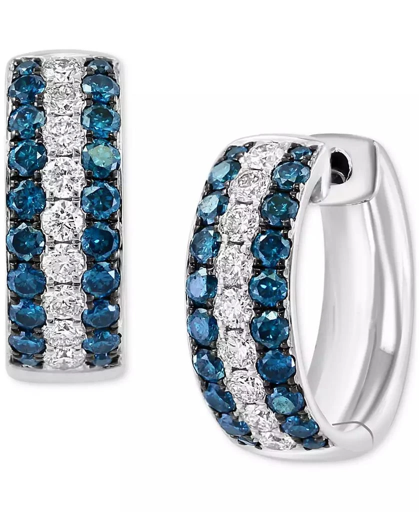 Effy EFFY® Blue Diamond (5/8 ct. t.w.) & White Diamond (1/3 ct. t.w.) Huggie Hoop Earrings in 14k White Gold 1