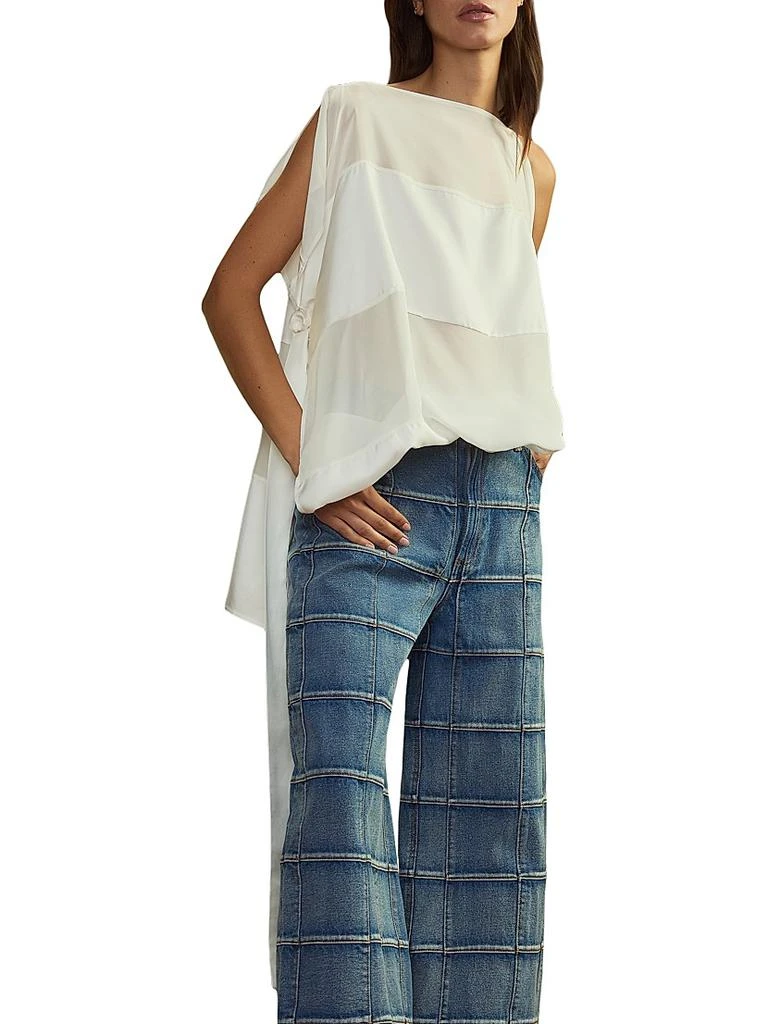 Cynthia Rowley Sheer-Paneled Silk Side-Tie Sleeveless Blouse 1