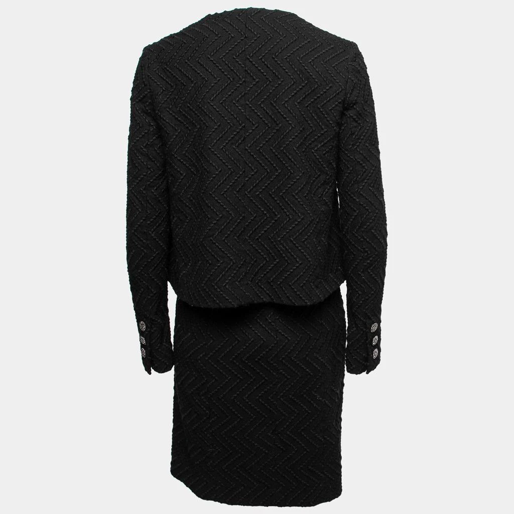 Chanel Chanel Black Patterned Wool Open Front Blazer & Pencil Skirt Set M 2