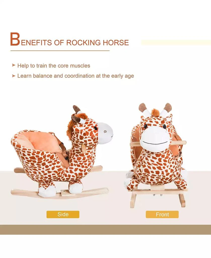 Qaba Baby Rocking Horse, Plush Animal Rocker w/ Realistic Sound, Pedals 3