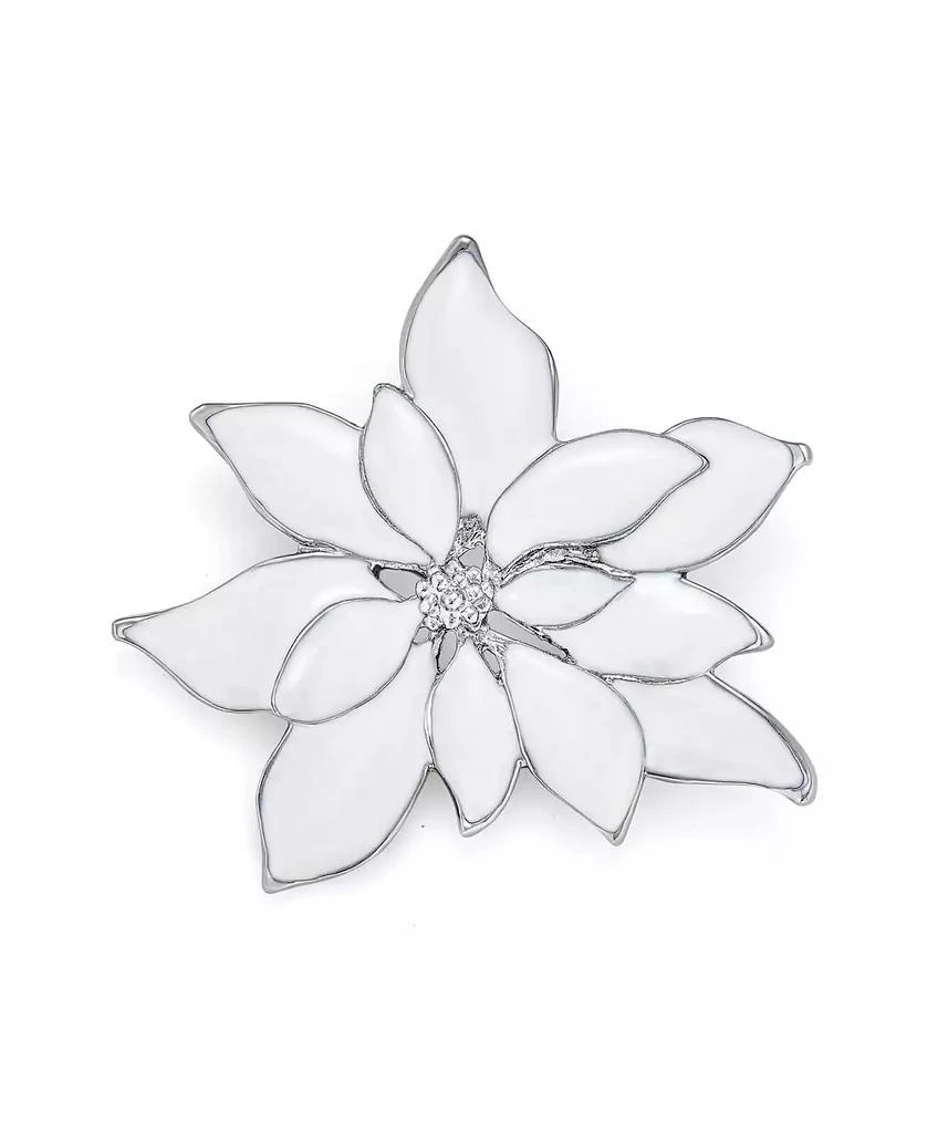Bling Jewelry Large Statement White Enamel Lily Flower Brooch Scarf Pin Silver Plated 1