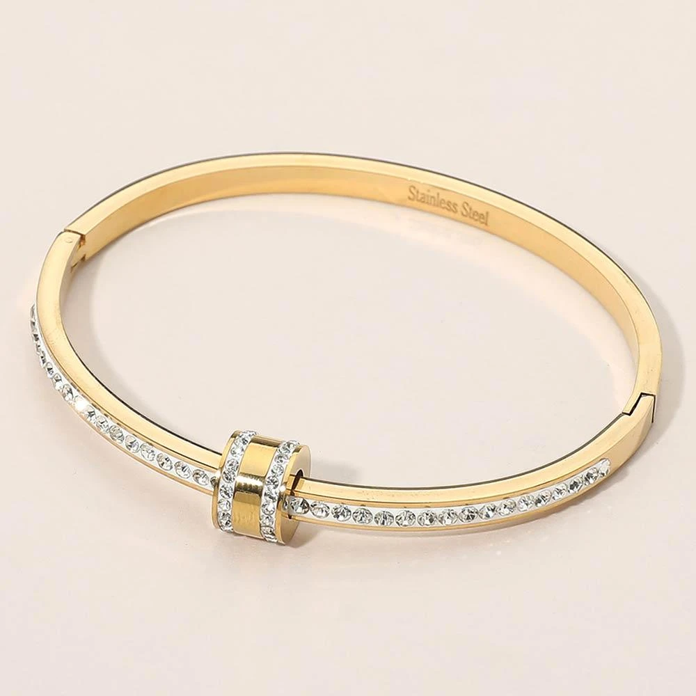 FASHNZFAB Stainless Steel CZ Pave Hinged Bangle Bracelet 6