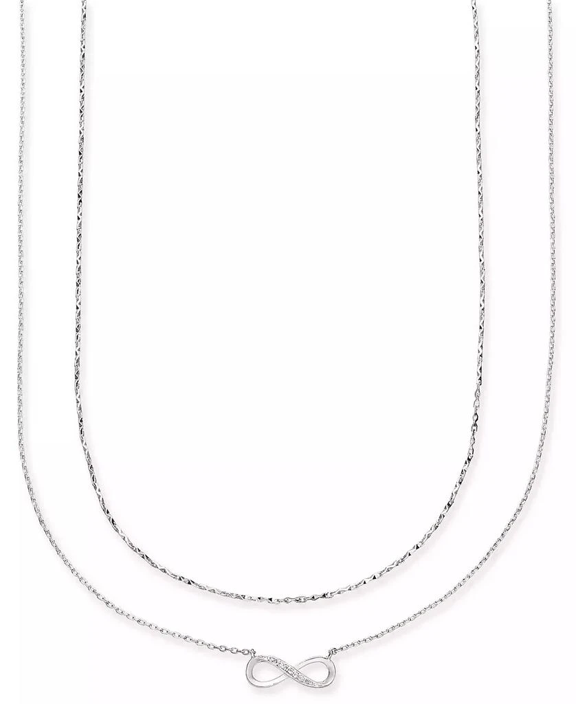 Unwritten Silver Plated Clear Cubic Zirconia Infinity Duo Necklace with Studded Second Chain 4