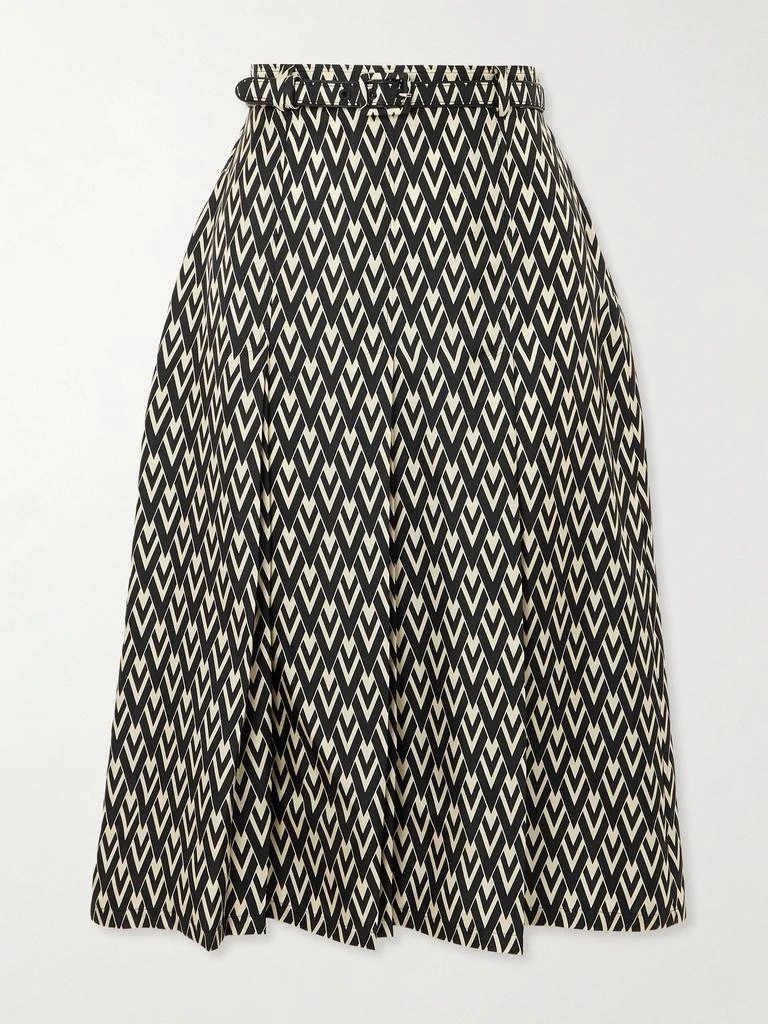 Valentino 配腰带褶 裥印花真丝斜纹布中长半身裙  - IT36 1