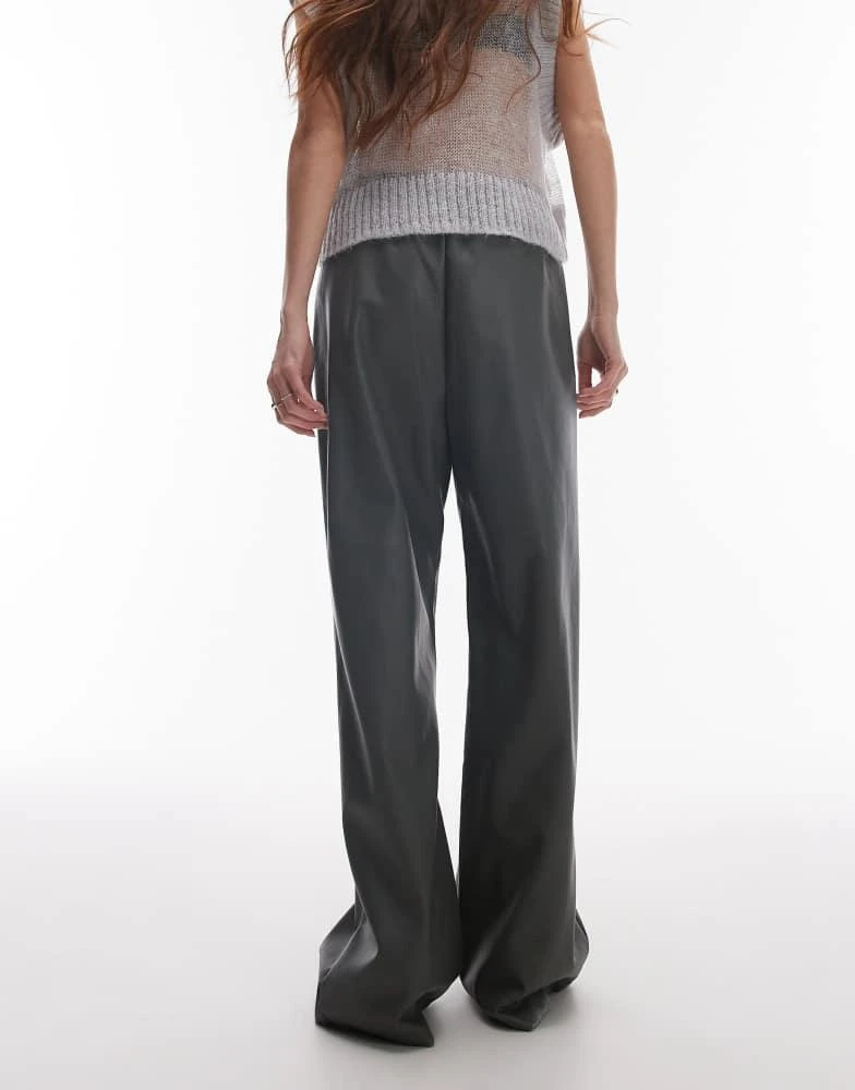 Topshop Topshop faux leather jogger in dark grey 5
