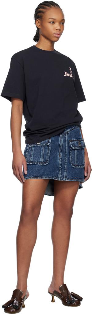 Shop Blue Curved Patch Pocket Denim Miniskirt on Sale at