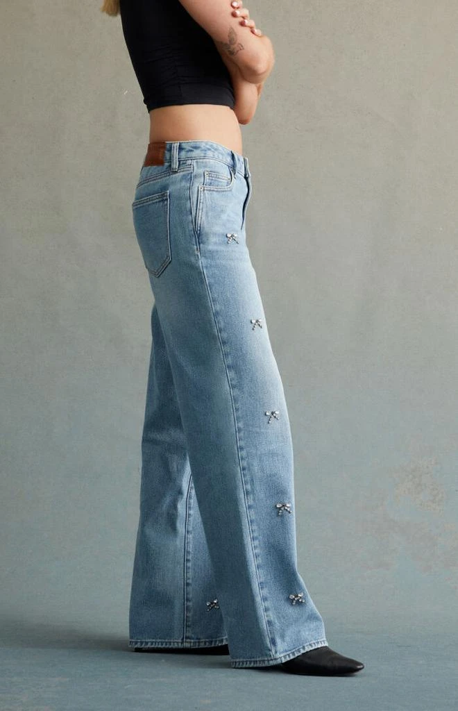RARE DNM EDIT Light Indigo Rhinestone Bow Low Rise Baggy Jeans 3