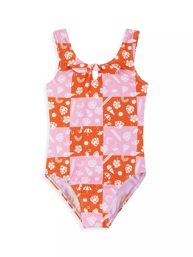 Andy & Evan Little Girl's & Girl's Check Front-Tie One-Piece Swimsuit