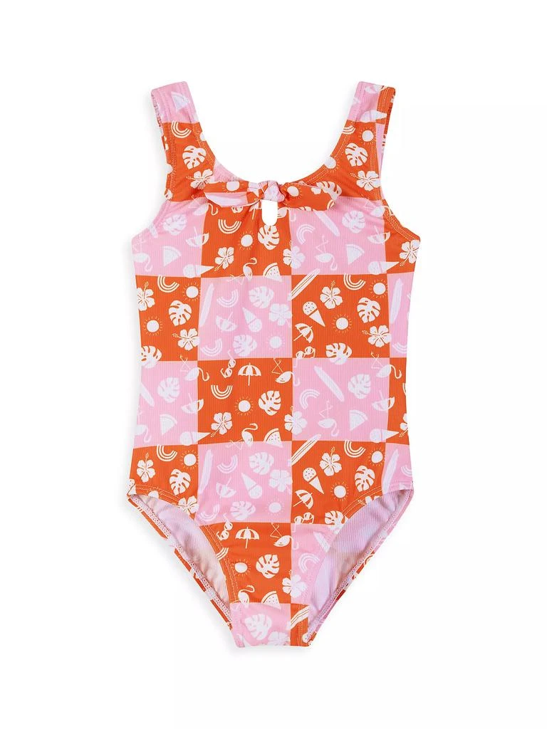 Andy & Evan Little Girl's & Girl's Check Front-Tie One-Piece Swimsuit 1