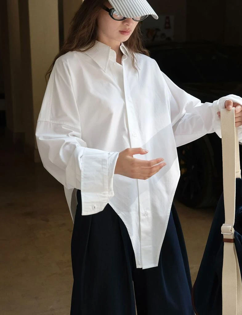 Pixie Market White Oversized Asymmetric Shirt -PREORDER 4